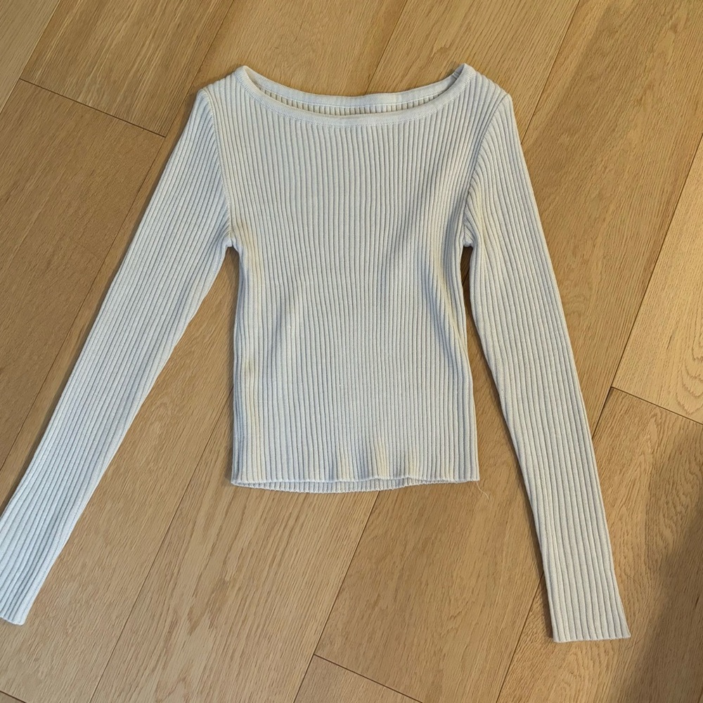Cream Ribbed Knit Sweater - Picture 2 of 2